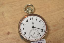 A early 20th century pocket watch, having enamel white dial and circular fluted crown, L8.5cm