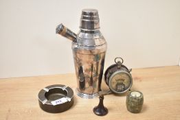 A Maple and Co, London white metal cocktail shaker, h22.5cm, sold together with a Pifco bakalite
