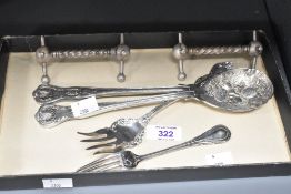 A silver folk stamped for Birmingham, dated 1859, L16cm, sold together with two silver plated