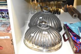 A 19th century James Dixon & Sons white metal meat dome having ribbed body and acanthus leaf handle,