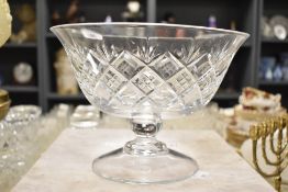 A Royal Doulton cut crystal pedestal bowl raised on a footed base, h17.5cm