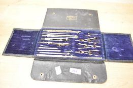 An early 20th century B.J. Hall & Co Ltd cased engineering drawing tool set, L24cm