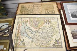 A printed map of Chester dated c1600, 61cm x 48cm overall, sold together with a printed map of old