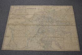 Folding Map. Wyld, James - Post Map of Europe. London: 1845. Coloured in outline, dissected in 40