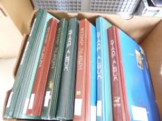 AUSTRALIA + STATES IN 9 VOLUMES, ALL ERAS NOTED Old fruit box with 9 volumes of Australia and States