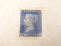 GB 1840 2D BLUE 2 MARGINS CORNER LETTERS OE TIED WITH RED MX Westminster folder, two margins (to top