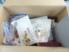 WORLD STAMPS IN PACKETS ETC WITH CIGARETTE & TRADE CARDS Plenty to sort within box with various