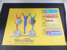 GB 2002 COMMONWEALTH GAMES MANCHESTER NUMISMATIC FDC WITH 4 x £2 COINS Numismatic first day cover