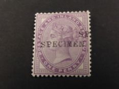 GB 1881 1d LILAC, 14 DOTS MNH WITH PART DOUBLE OPT FOR SPECIMEN VARIETY Unmounted mint example of