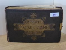 WORLDWIDE VINTAGE STAMP COLLECTION IN OLD IMPROVED ALBUM INCLUDES 2 x 1D BLACKS 13th edition (