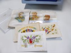BDV COLLECTION OF SILK CIGARETTE CARDS INCLUDING LARGE FLAGS, MILITARY ETC + WWI SILK POSTCARDS On