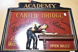 A novelty painted wooden sign, Billiard interest, width approx. 57cm