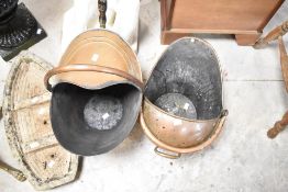 Two antique copper coal buckets
