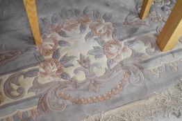 A traditional Chinese carpet square having grey ground and floral pattern, approx. 340 x 242cm