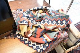 A vintage Killim style rug (af, holes and wear)