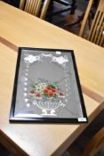 A vintage wall mirror having hand painted foliate decoration, approx. 54 x 34cm