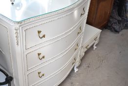 A vintage white bedroom chest, triptych mirror and cheval mirror