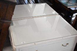 A pair of vintage white Continental style three drawer bedroom chests, width approx. 76cm