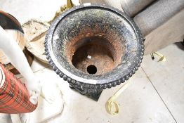 A cast iron campagna style garden urn, height approx. 60cm, some damage to base