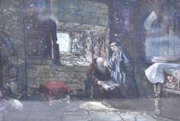 After/follower of Samuel Rayner (British act.c.1820-1874) gouache/bodycolour, a Monks Study,