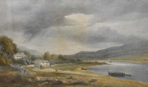 J Smith (19th century) English school watercolour, showing lake and landscape scene, signed and