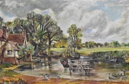 Alberto (20th century) oil on canvas, an attempt at copying John Constables 'The Hay Wain' signed
