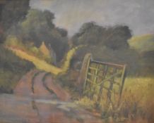Louis Morton (20th century) oil on board 'Passing Cloud' idyllic country lane, signed lower left,