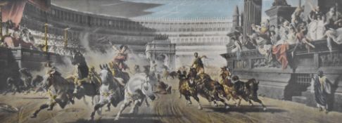After Alexander von Wagner (Hungarian 1838–1919) colour print 'The Chariot Race' within gilt mount