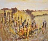 George Craig Spence (Scottish b.1931) A large 1970's oil on board, wheat fields with poppies, signed