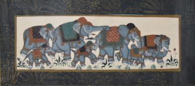 An attractive Indo-Persian school gouache on paper, depicting Krishna and Radha beside a lotus pool,
