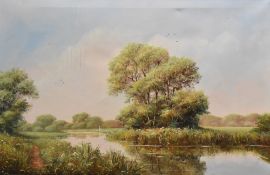 Mercier (20th century) oil on canvas, rural river scene, signed lower left, within a moulded gilt