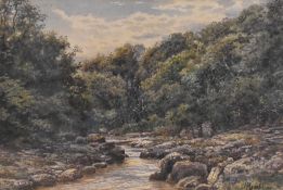 Robert Rampling (British 1836-1909) watercolour, rocky edged stream scene, signed lower right,