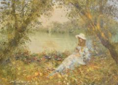 Attributed to Rahnavard Madjid (Majdid Rahnavadkar) (Iranian b.1953) oil on canvas, a young woman