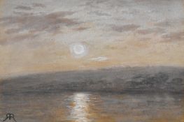 Artist unknown, a 19th/20th century English school watercolour, sunset/rise over body of water,