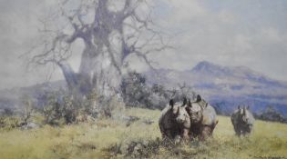 After David Shepherd (British 1931-2017) limited edition colour print 'Rhino Reverie' signed and