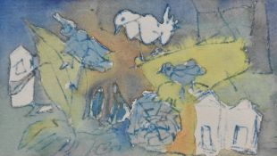 Gertrude Starink (Dutch 1947-2002) watercolour and oil pastels 'Early Bird' abstract composition,