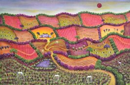 Local interest* Susan Lincoln (British, local, contemporary) acrylic on box canvas 'Fields 8'