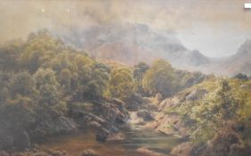 James Whaite (British act.1850-1916) watercolour, figure fishing within a lakeland landscape, signed