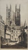 After Sydney Tushingham (British 1884-1968) monochrome etching, Lincoln Exchequergate, with