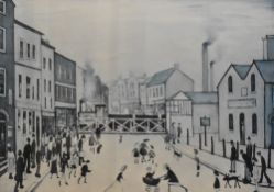 After Laurence Stephen Lowry (British 1887-1976) colour lithograph 'Level Crossing, Burton-on-