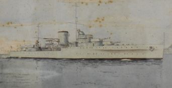 A. McArthur (British c.1795-c.1860) panoramic watercolour depicting fishing boats, within gilt mount