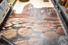 A large poster of the Colosseum, w130cm, sold together with two watercolour prints and a Leanard