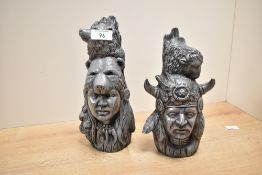 A pair of native American warrior sculptures, largest h 24cm.