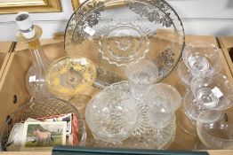 A selection of glassware including sundae dishes, cake plates, cake stands and tazza etc.