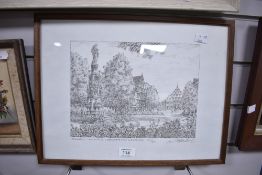 A limited edition print 364/480 of a pencil sketch entitled Paderborn, MarienSaule, Heisingsches