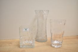 An unusual cut and engraved crystal vase, etched depicting a Chinese landscape, h25cm, sold together