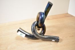 A 1980s John Ditchfield 'Glasform' twisted knott sculpture, 17cm, makers mark to base, slightly