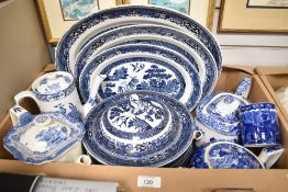 A collection of assorted blue and white ware including a 'Ferrara' Wedgwood teapot and a selection