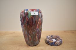 An attractive 20th century ceramic multi-coloured vase, h21cm, sold together with an ashtray, (2)