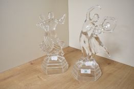 A pair of vintage crystal glass ballroom dancer studies, measuring 25cm and 27cm.